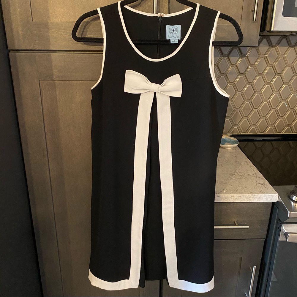 ‼️Cece Black and White Bow Shift Swing Dress 8